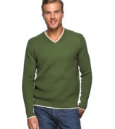 Make a simple adjustment to your layered look with this v-neck sweater from Argyleculture and make your style pop.