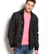 Layer up in classy style with this twill bomber by American Rag featuring stylish toggle buttons and a warm hood.