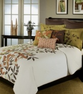 Maze of leaves. Create an Asian-inspired haven in your bedroom with this Asian Leaf comforter set, featuring an elaborate leaf pattern in earthy green, orange and brown tones. Comes complete with shams and distinctive decorative pillows for a decidedly exotic allure.