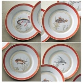 An Alberto Pinto creation for Raynaud, with every piece carefully studied, each one bearing its own story. Cristobal is a vibrant coral pattern rich in elegance. Fish Dinner Plates are Numbered 1-4 clockwise from top left.