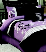 Floral chic. Give your room a new point of view with this sophisticated Isabella comforter set, boasting a sweet color scheme of pretty purple and dramatic black. Applique flowers, pin tuck pleats and embroidered details give this set lush texture for a truly stunning presentation.