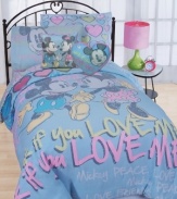 Wink if you love me! This Mickey Mouse and Minnie Mouse comforter set is all about love with character graphics, heart prints and fun, stylized type. (Clearance)