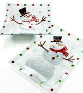 Beat the winter blues with a cheerful snowman serving bowl from Ganz's collection of serveware and serving dishes. A border of red and green dots adds a festive touch to an already-irresistible essential.