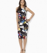 Channeling a breezy, feminine spirit, Lauren by Ralph Lauren's elegant sheath dress is rendered in fluid matte jersey with a bold anchor-print pattern.