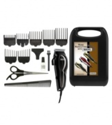 Take your cut. Perfect style is in your hands with this precision trimmer, which includes all of the accessories, like guide combs, ear tapers and more, you need to get the look just right. High carbon blades are precision ground to maintain their edge and provide a tight, close shave. 5-year limited warranty.