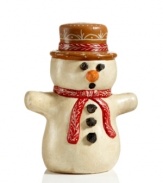 There's at least one little man who doesn't mind receiving coal!  This hand-painted chalkware figurine depicts an adorable snowman painted with lifelike detail. Makes the perfect gift for someone special this holiday season.