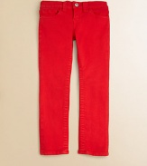 A not-so-basic pair of leggings gets a colorful update with tonal stitching in a stretchy, skinny silhouette.Front button closureWaistband with belt loopsZip flyFive-pocket styleCotton/Polyester/ElastaneHand washImported of domestic fabric
