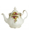 This popular bone china pattern surrounds blooming sprays of colorful English roses with hand-applied bands of 22K gold.