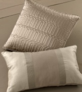 Bold stripes with a subtle metallic shimmer give the Wide Stripe Bronze decorative pillow a decidedly sophisticated allure. This statement pillow pairs perfectly with the other elements of the Wide Stripe Bronze bedding ensemble from Hotel Collection.