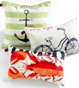 Check out this vintage ride. Inspired by early American bicycle tradition, this decorative pillow from Tommy Hilfiger captures this mobile icon in navy over natural canvas. Flip it for a solid off-white accent piece. (Clearance)