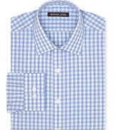 A gingham check pattern adds a breath of fresh air to your attire and easily transitions from the desk to the dinner table.