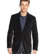 Plush and decadent. Calvin Klein's slim-fitted velvet sportcoat requires a quiet confidence for the most proper wear.
