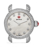 Michele's stainless steel watch brings the elegance, boasting a diamond-encrusted bezel and mother of pearl dial. Clock in -- this piece glides from day-to-night without missing a tick.