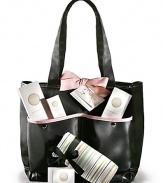 Looking for the perfect pregnancy gift for the expecting mother? How about a chic and stylish diaper bag filled with Basq's full line of luxurious pregnancy skin care. Created exclusively by Basq, this black micro fiber diaper bag combines durability with style. The side pockets hold a baby bottle as easily as a cell phone, while the eye catching diaper changing pad will be the envy of every mommy group. Inside is a zip pocket for safe keeping and two gathered pouches for bottles.