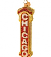 Celebrate the windy city with this Chicago Christmas ornament. Bright red and gold glitter draw a crowd to your tree. From Christopher Radko.