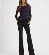 Finespun Italian wool, in a flattering wide-leg silhouette.Self waistband with belt loopsZip fly with hook-and-bar closureSide slash pocketsBack button welt pocketsSilk liningInseam, about 3593% polyamide/7% elastaneDry cleanMade in ItalyModel shown is 5'9½ (176cm) wearing US size 4. 