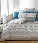 Design in motion! Multicolor zigzag patterns take center stage on this Bar III Bedding Moto sham, giving your bed a modern update. The reverse features a muted pinstripe landscape for a contrasting effect.