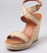 Featuring a woven chevron pattern in summery raffia, these leather trimmed wedges from IVANKA TRUMP add depth to warm-weather looks.