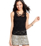 Doll-up in the season's favorite fabric with this sheer lace tank top from Say What? -- a cute choice for day or night!