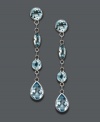 Incorporate ocean-inspired hues into your look. These dazzling drop earrings highlight round, marquise, and pear-cut blue topaz gemstones (4-1/6 ct. t.w.) that glisten within a 14k gold setting. Approximate drop: 2 inches.