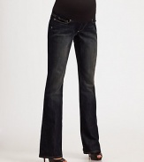 Deep dark denim is subtly faded for a loved-in vintage look.THE FITStretch belly panel Inseam, about 34½THE DETAILSFaux fly Whiskering detail Back pockets 60% cotton/40% polyester; machine wash Made in USA