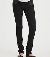A black tonal wash and the latest skinny fit combine with ultra-comfy stretch panels at the sides of the waistband.THE FITSkinny fit 12 leg opening Front rise, about 6 Inseam, about 33THE DETAILSZip and button waist Belt loops Side elastic inset panels Faux front pockets Plain back patch pockets Cotton/polyester/elastene Machine wash Made in USA