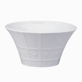 Modern in design with a raised circular pattern, made from French Limoges Porcelain. Dishwasher and microwave safe.