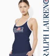 An essential scoopneck tank in fine-ribbed combed cotton is accented with bold country detailing in celebration of Team USA's participation in the 2012 Olympic Games.