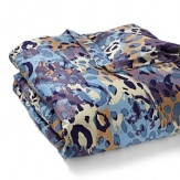 A fashion forward, modern spin on a bold animal print from DIANE von FURSTENBERG. Cotton sateen duvets are a melange of blue, purple and gold hues.