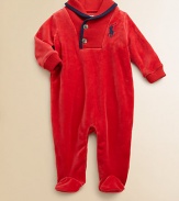 An essential coverall is rendered in soft velour with a cozy shawl collar for extra warmth and style.Shawl collarLong sleevesButton-frontBottom snapsCottonMachine washImported Please note: Number of buttons/snaps may vary depending on size ordered. 