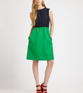 Bold colorblock twill elevates this easy A-line shift to a must-have wardrobe essential.Jewel necklineSleevelessBodice seamsElastic waistSlash pocketsCenter back zipperAbout 23 from natural waistPolyesterDry cleanImportedModel shown is 5'11 (180cm) wearing US size Small.