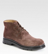 Designed with a rugged look, this structured boot, set in soft suede, epitomizes relaxed cool.Suede upperLeather liningPadded insoleRubber soleMade in Italy