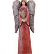 Spreading the love to family and friends this holiday season, this folk-inspired angel cherishes a gentle heart in this collectible figurine.