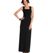 BCBGMAXAZRIA's gown makes a sharp statement with a V-shaped back detail that modernizes the silhouette.