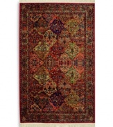 An intensely colored rug that recalls the graceful style and bold design of original Kirman rugs woven in ancient Persia. Comprised of 50, individually-dyed colors to create a stunning depth of texture and hue. A patented luster-wash imparts an elegant vintage look and feel. Woven in the USA of premium fully worsted New Zealand wool.