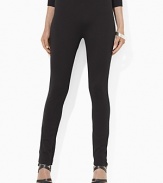 A slim, fitted leg creates a modern look on the flattering Mani pant in sleek stretch jersey.