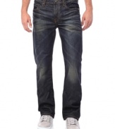 Buffalo David Bitton does boot cut jeans in a dark wash denim with just enough whiskering and fading for that broken-in feel.