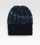 Hand-painted skull cap, cable knitted from baby alpaca with a ribbed trim.AlpacaSpot cleanMade in USA