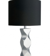 A better black light. Turn on the drama with the sculpted metal base and black drum shade of Nambe's Kurv lamp. A unique piece for modern console or end tables.