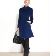 Anne Klein's wool-blend coat offers sleek style and warmth for the season. Tapered button placements and a tailored silhouette are fantastic design features that make this a polished winter look.