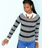 Disclaimer: wear this boat neck pullover from Say What? and people may want to hug you. The soft, eyelash-knit and bevy of stripes makes it that kind of sweater.