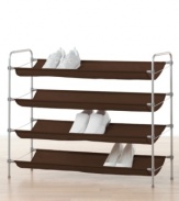 Give mess the boot! Reclaim your floor space and make organization the standard in your home by sorting your shoes on this easy-to-assemble rack that fits seamlessly into any type of closet.