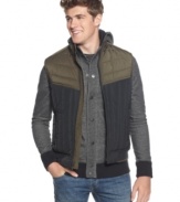 Roughen up your downtown look with this cool colorblocked vest from Kenneth Cole Reaction.