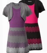 Give her a sweater dress that comes with a stylish shrug already attached: Multicolor knit dress from Planet Gold.