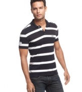 Up the ante on summer style with this sleek striped polo from Armani Jeans.