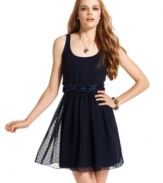 Hot for dots! A gorgeous, beaded waistband accents the swiss dot design of this utterly femme party frock from Jump.