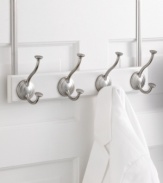 Close the door on clutter! Meet your order maker, a clever over-the-door solution that creates ample space for your coats, bags, towels and more. A smart design hides all hardware & adjusts to fit over any thickness of door.