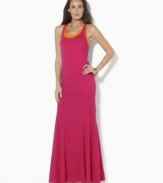 Rendered in soft cotton jersey, this layered maxi dress from Lauren by Ralph Lauren is crafted in a breezy, layered tank silhouette.