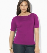 Lauren Ralph Lauren's chic boat neckline infuses the classic cotton jersey tee with breezy, relaxed style.