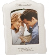 Create a window into a spectacular moment with this beautifully sculpted porcelain frame. In elegant script, this piece is inscribed with the timeless words from 1 Corinthians 13: Love is patient, love is kind. It always protects, always trusts, always hopes, always perseveres. There are three things that last forever: faith, hope and love. But the greatest of them all is love.